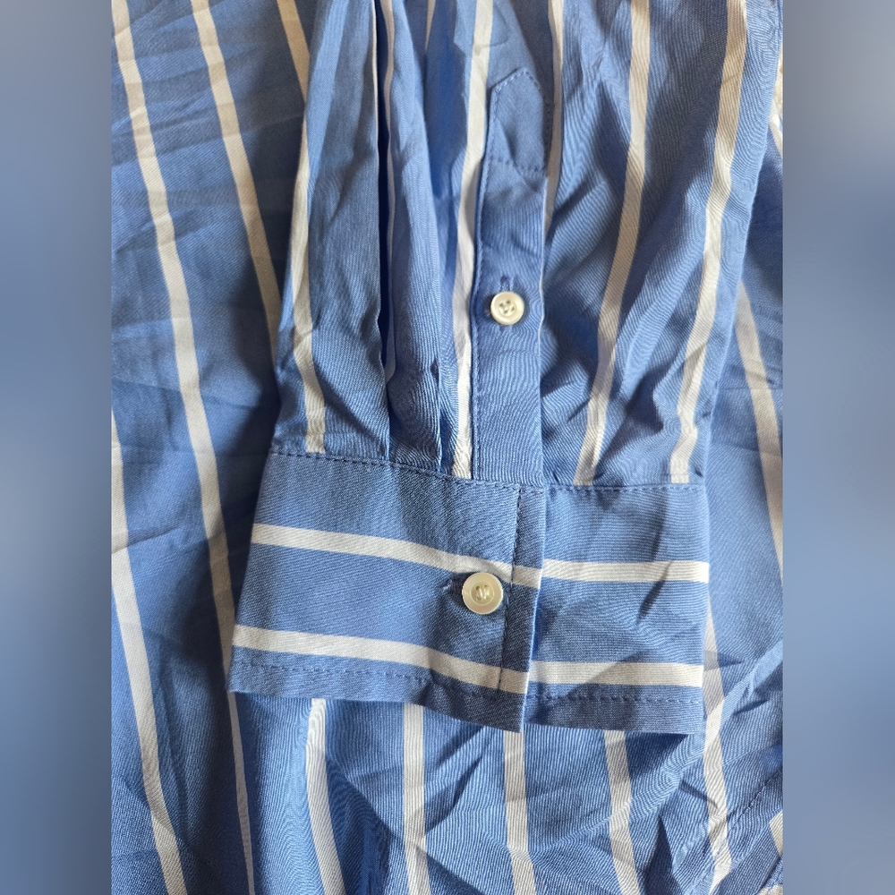 J. McLaughlin Silk Blue & White Striped Button Down Blouse - New - Picture 3 of 4